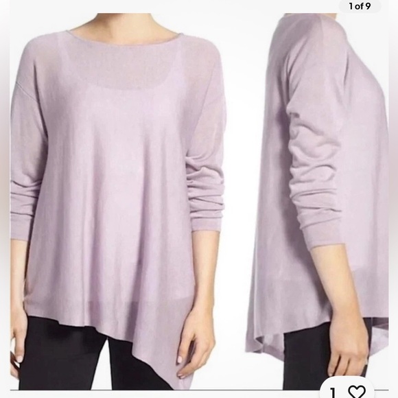 Eileen Fisher lavender asymmetrical wool blend lightweight sweater size medium - Picture 1 of 6